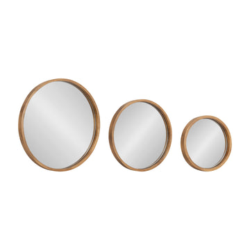 Valenti Modern Wooden Round Wall Mirror Set, Set of 3, Varying Sizes, Natural Rustic, Decorative Three-Piece Circle