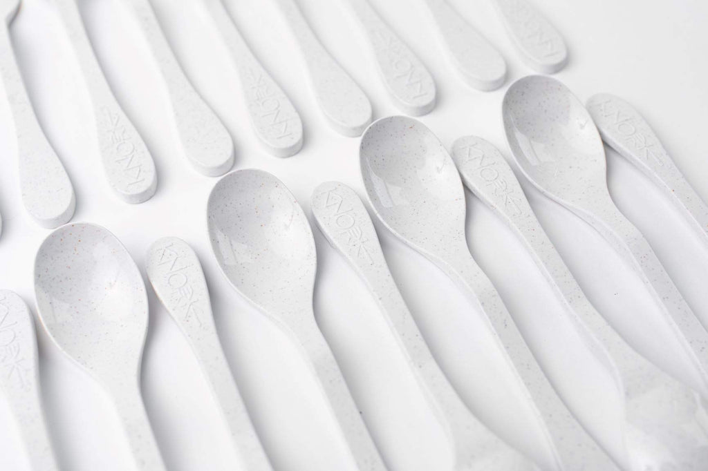 Eco Plant Based 24 Pack Reusable Bamboo Flatware Set (White)...