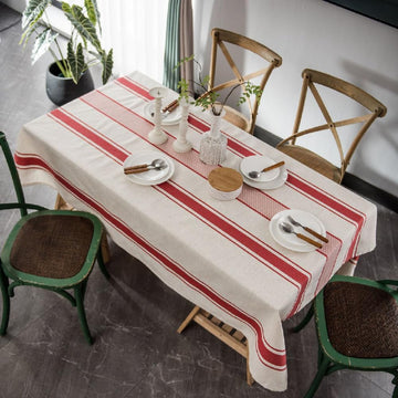 White Red Tablecloth Cotton Linen Farmhouse Table Cover Soft Washable Table Top for Parties Coffee Kitchen Décor