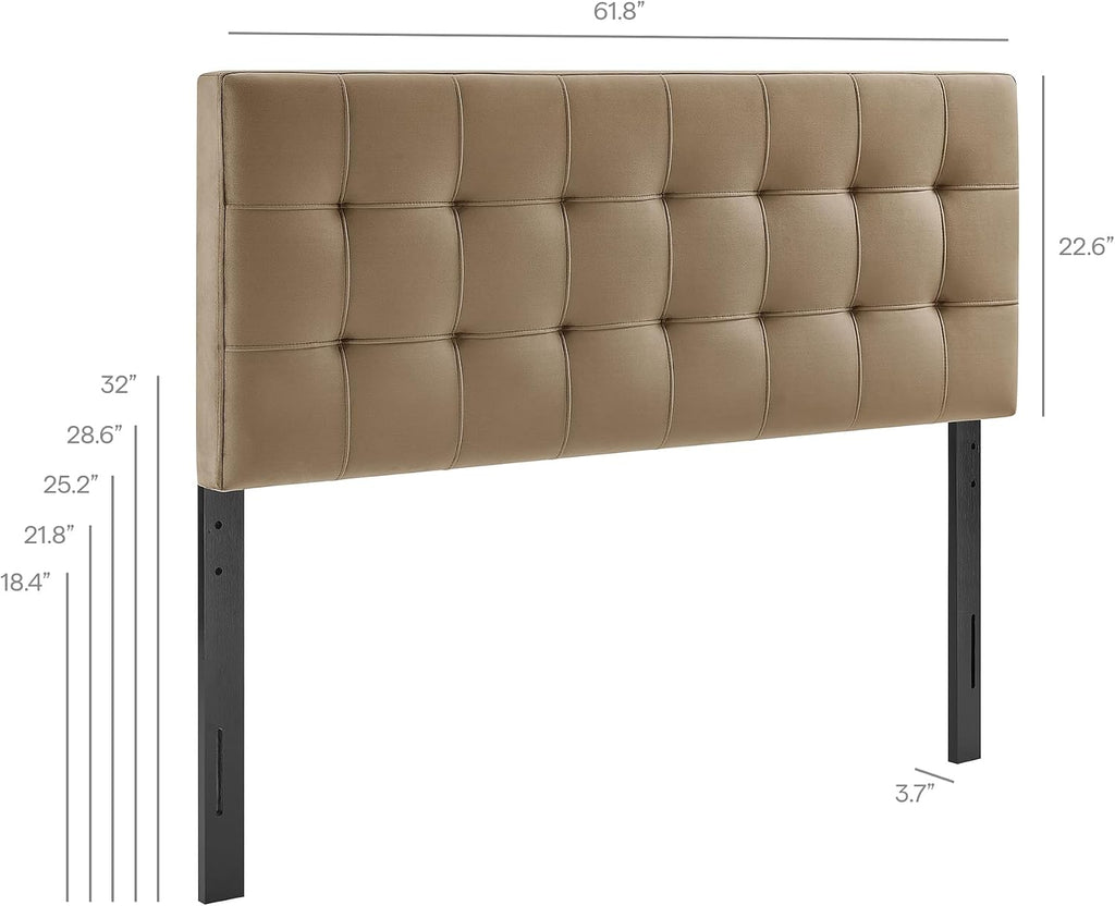 Lily Performance Velvet Queen Headboard with Biscuit Tufting in Taupe - Stain-Resistant Upholstery with Padded Design