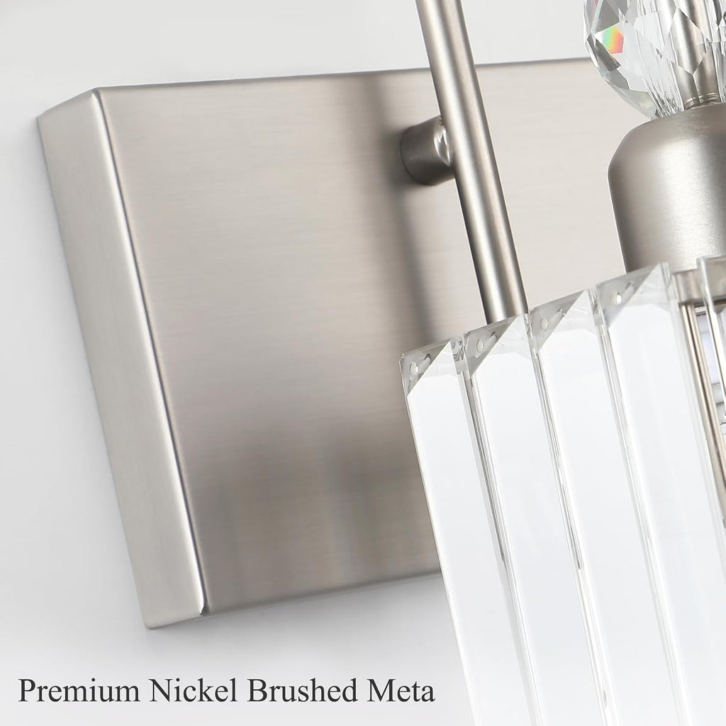 Crystal Brushed Nickel Vanity Light 4-Light Modern Bathroom Light Fixtures