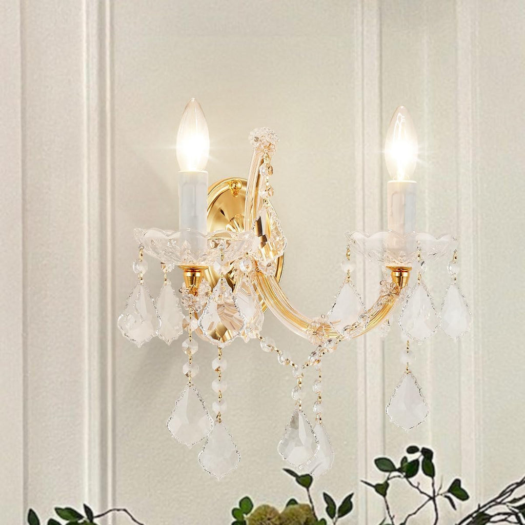 Crystal Wall Lights, Modern Sconce - Brilliant 2 Lights Maria Theresa Wall Lamp Light Fixtures, Gold Wall Mounted