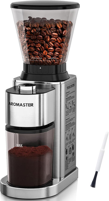 Conical Coffee Bean Grinder, 48 Settings, Anti-Static, Sliver | Stainless Steel, 40S Adjustable Timer, Removable