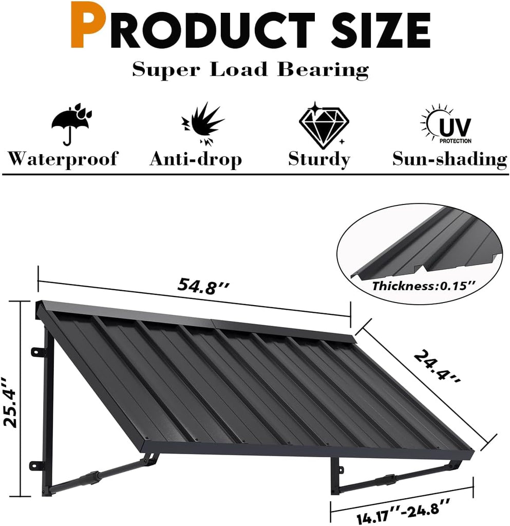 Metal Awning for Door Entrance, 54x24 Inches Adjustable Angle Window Awnings , Sunsetter Shade Canopy Outdoor