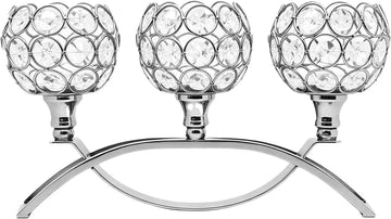 3-Arm Arched Crystal Candelabra, Sliver Candle Holder Table Centerpiece, Dining, Party, Thanksgiving & Christmas