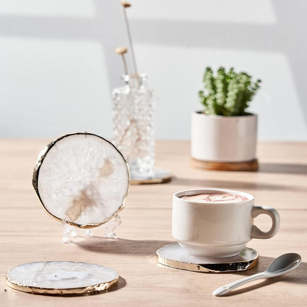 Single Agate Coasters for Coffee Table (1PK White Agate Coaster)