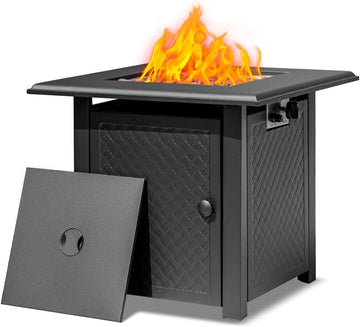 28 Inch Propane Fire Pit Table, 50,000 BTU Steel Gas Fire Pits for Outside,Outdoor Gas Firepit with Lid and Lava Rocks