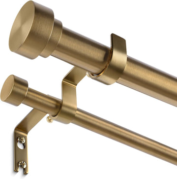 36-76 Inch Double Curtain Rod, Brass Modern Heavy Duty Dual Rods