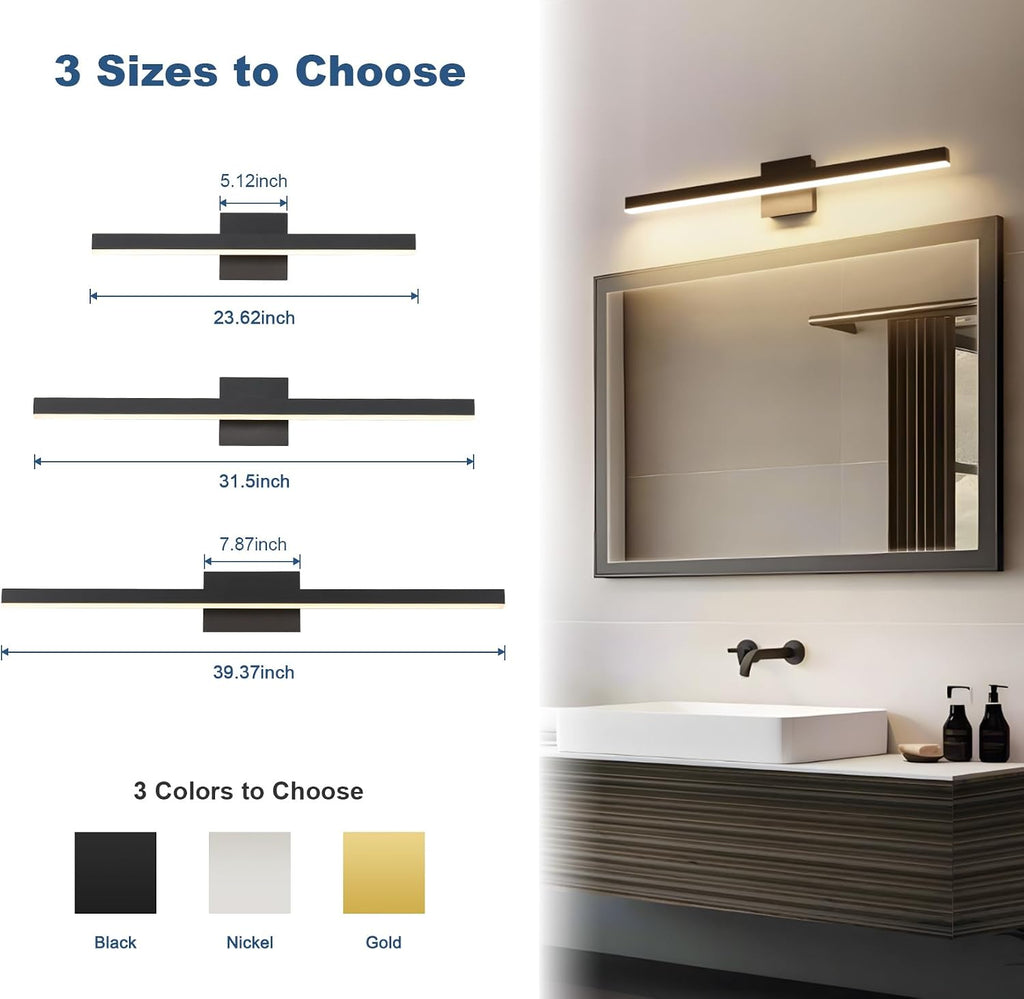 Black Bathroom Vanity Light Fixture Over Mirror 31.5 Inch | ETL Certificated Vanity Lights 5CCT Dimmable Modern