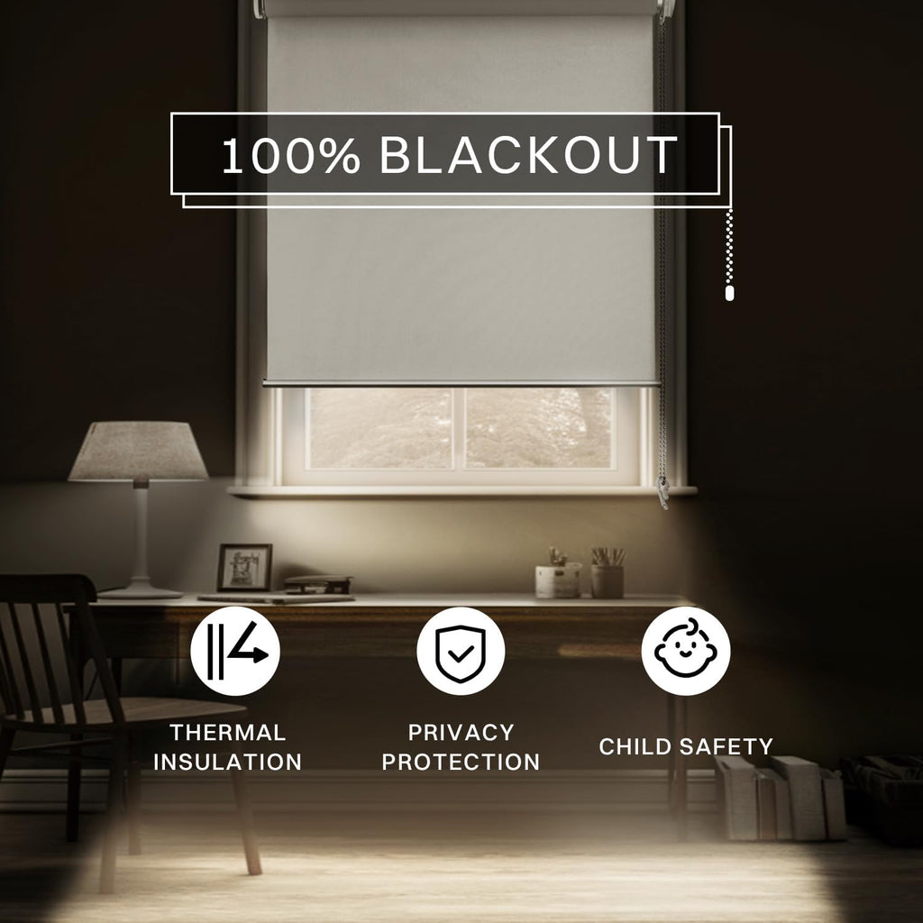 No Drill Blackout Roller Shade 40" W x 75" H, Beige