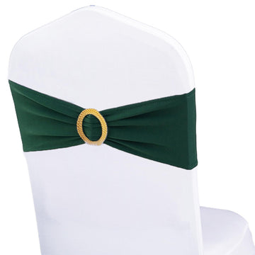 Pack of 50 Spandex Hunter Green Chair Sashes with Gold Buckles Chair Bands