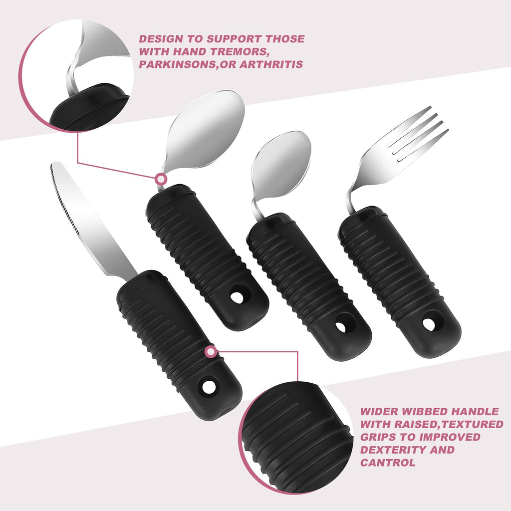 Adaptive Utensils, Bendable Fork, Teaspoon, Tablespoon & Knife (4 Pcs Set)
