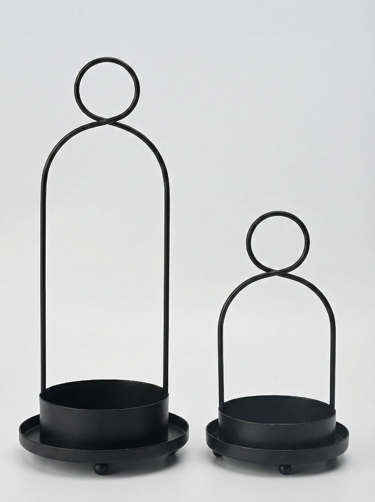 5" & 4" Metal Candle Holder with Ribbed Glass Candle Lanterns Set of 2, Vintage Windproof Hurricane Candle Holders