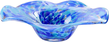 Hand Blown Murano-style Art Glass Bowl, 10.2-Inch Large Decorative Centerpiece for Table, Cobalt Blue Fruit Display &