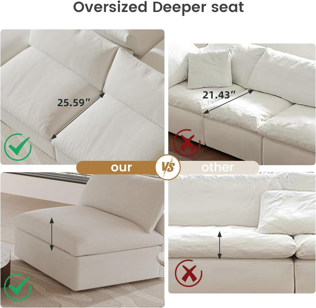 Cloud Modular Sectional Sofa with Storage Ottoman,120.45" L Shaped Couch ,Down Filled Convertible Couch Deep Seat