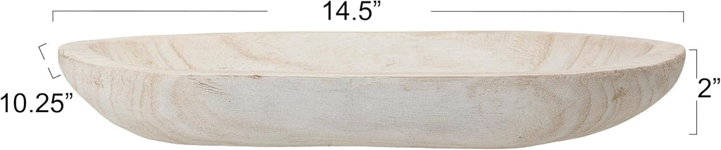 Hand-Carved Paulownia Wood Bowl with Whitewashed Finish