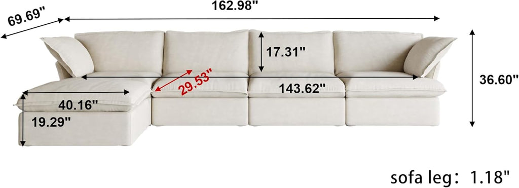 L-Shaped Sectional Couches, Modular Sectional Sofas, Modern Couch Sofa with Chaise Ottoman, Cushion Covers Removable, Two Corners and Two Middle Sofa for Living Room (Beige)