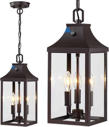 15.5'' Large Outdoor Pendant Light Fixtures 3-Light, Dusk to Dawn Exterior Hanging Lantern Porch Light Adjustable