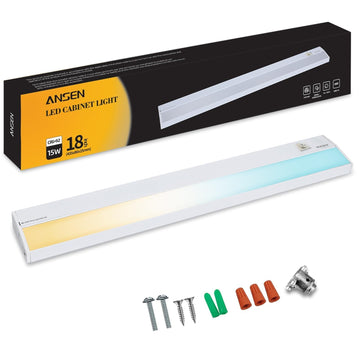 Hardwired Under Cabinet Lighting, 18inch 15W LED Light /Closet, 998.4lm, CRI>92, R9>90, Dimmable, 5 Color