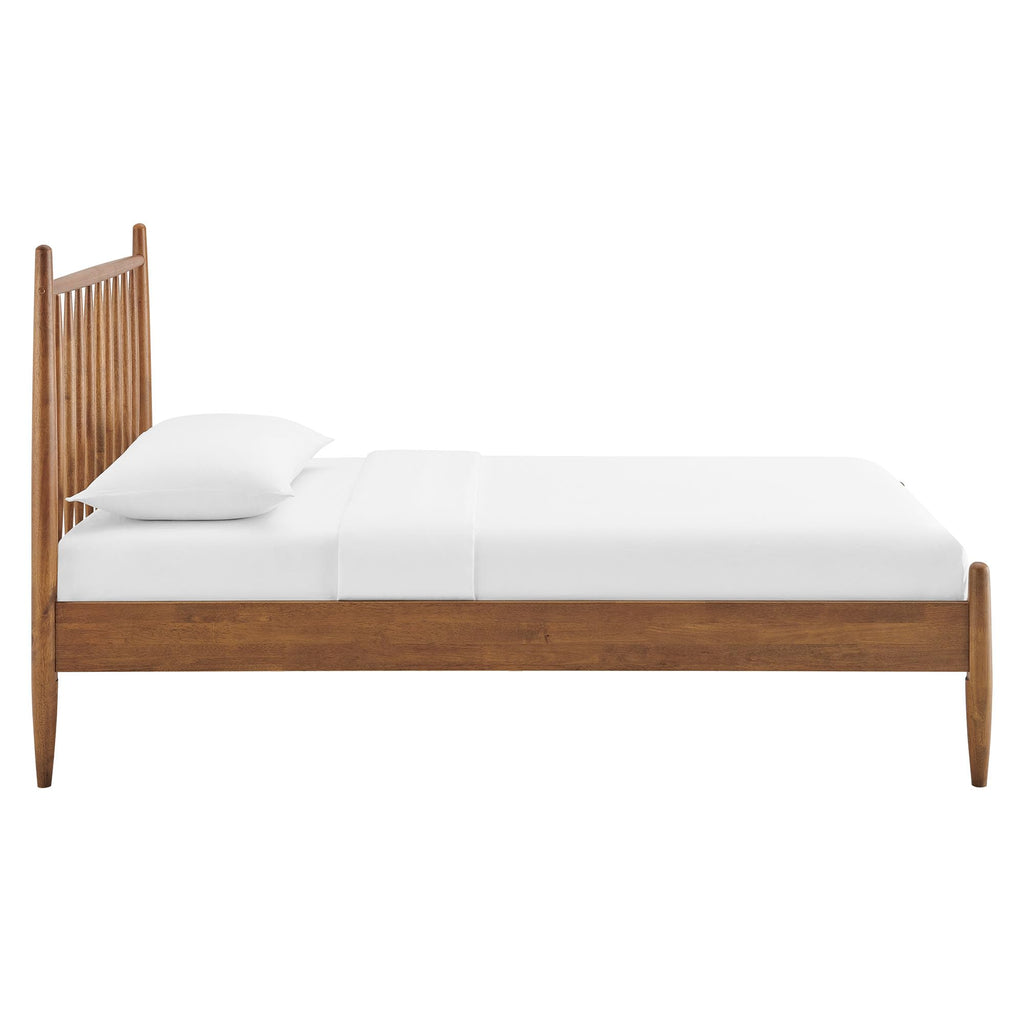 Zane Twin Size Spindle Bed in Walnut - Solid Wood Platform Bed Frame with Headboard, No Box Spring Needed