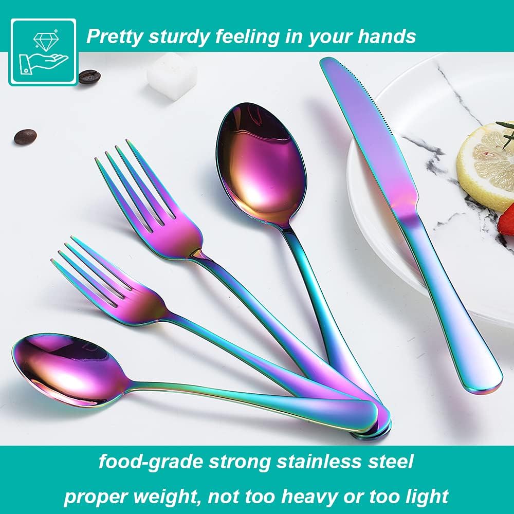 Rainbow Silverware Set,20-Piece Stainless Steel Flatware Set for 4