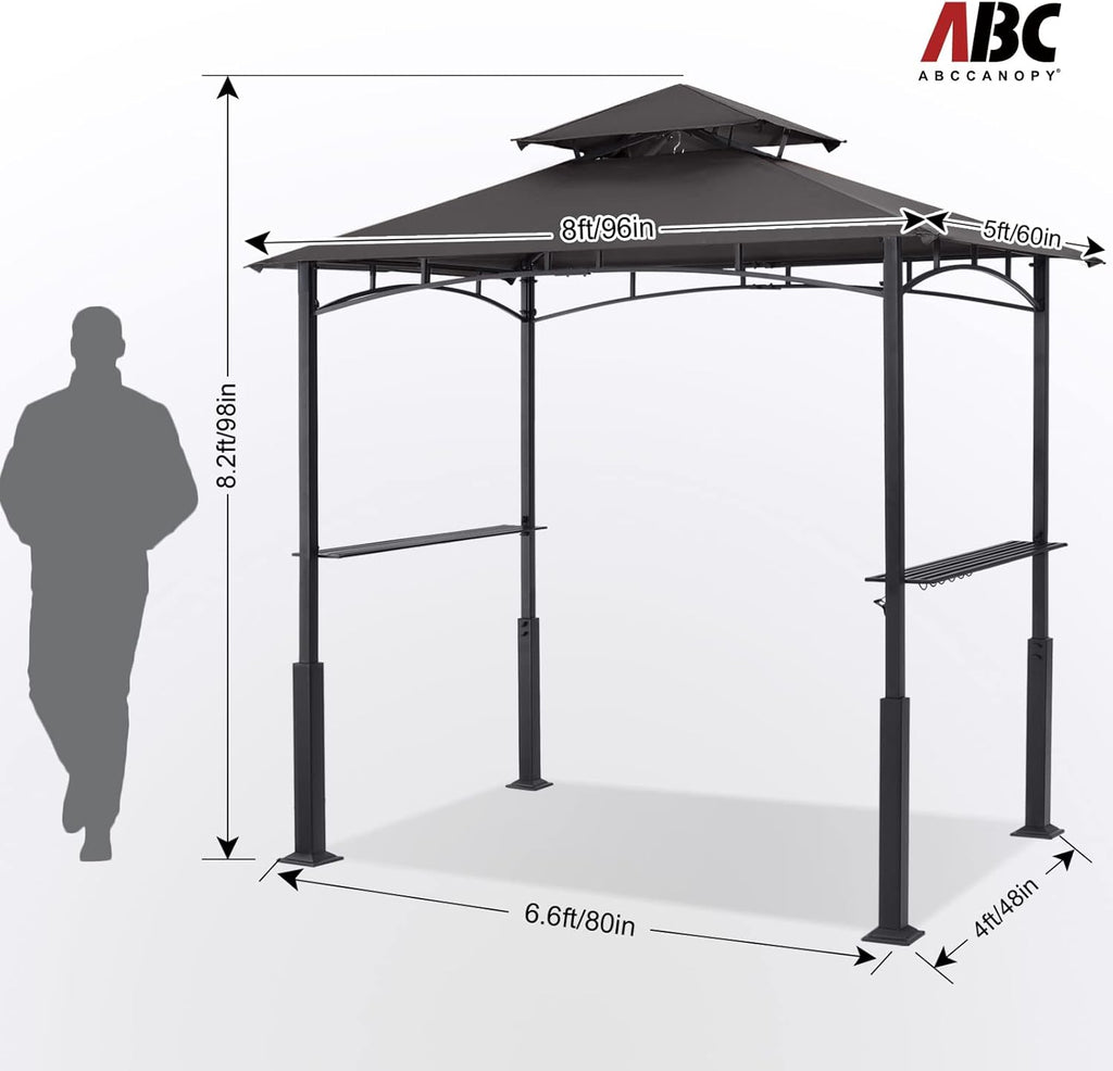 8x5 Grill Gazebo - Outdoor BBQ Canopy Shelter with Led Light Grilling (Dark Gray)