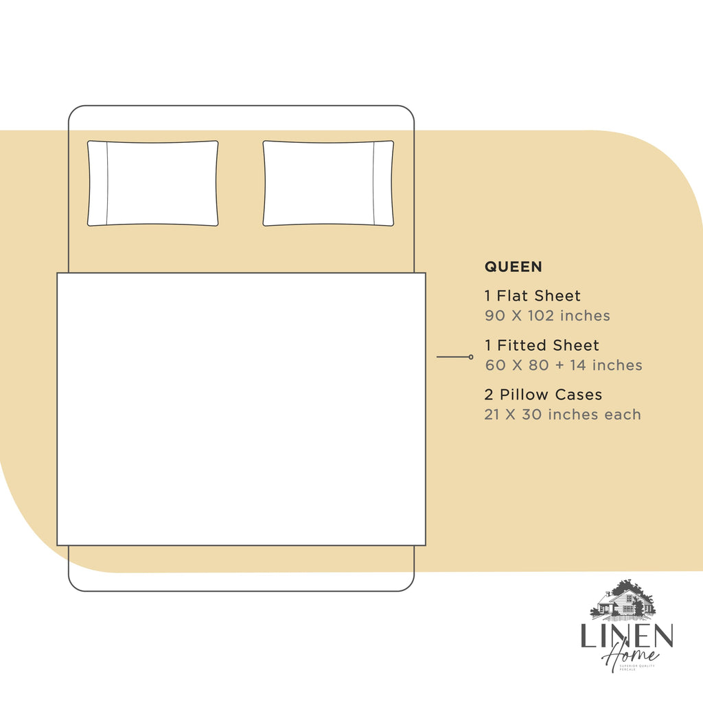 100% Cotton Percale Sheets Queen, 4 Pc Cooling Set - Ivory