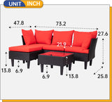Patio Furniture Sets 5 Pieces Outdoor Wicker Conversation Set Sectional Sofa Rattan Chair for Outdoor Backyard Porch Poolside Balcony Garden Furniture with Coffee Table,Red Cushion A106-B0BDKM45C8