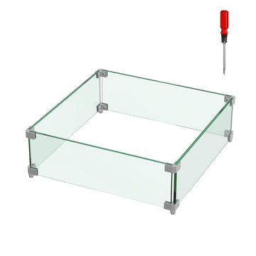 20"x20"x6" Square Fire Pit Wind Guard, Guard for 28-32 inch Fire Pit Table, 5/16 Inch Thickness Clear Tempered Glass