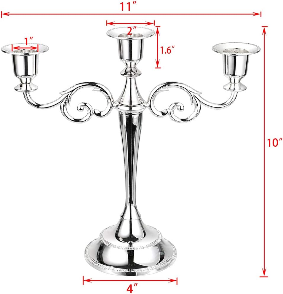 3 Arms Metal Candelabra Candlestick Silver European Elegant Candle Holder Candle StandHome Decoration (Silver Tone)
