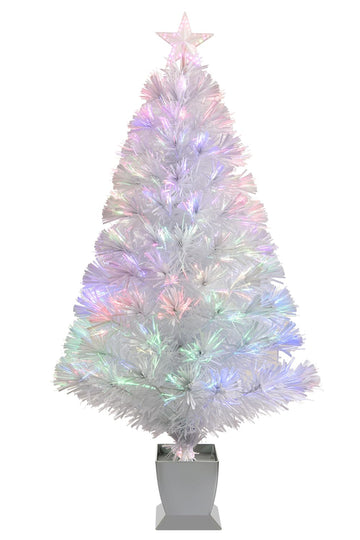 3ft White Fiber Optic Christmas Tree, Pre-Lit Artificial Mini Christmas Tree