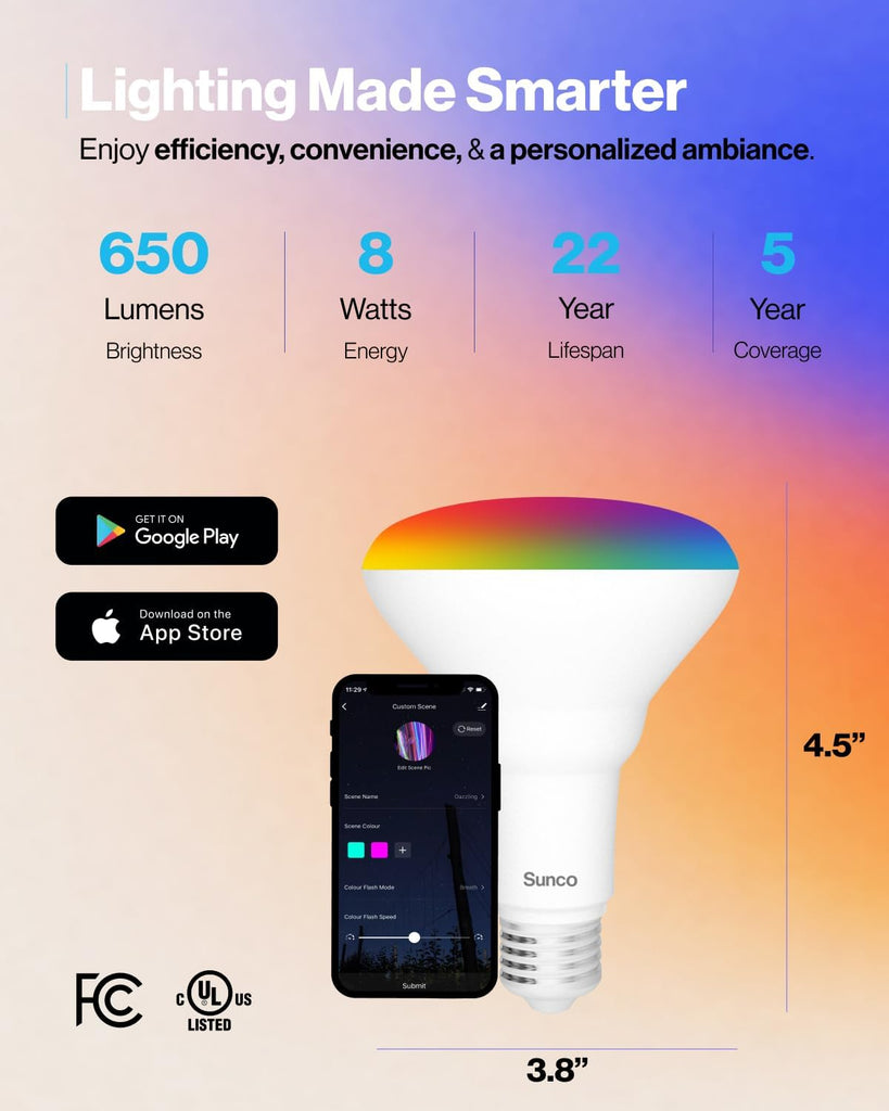 BR30 Smart Flood Light Bulbs, Color Changing LED Recessed WiFi Bulb, 8W RGBCW, Dimmable, 650 Lumens, Compatible with