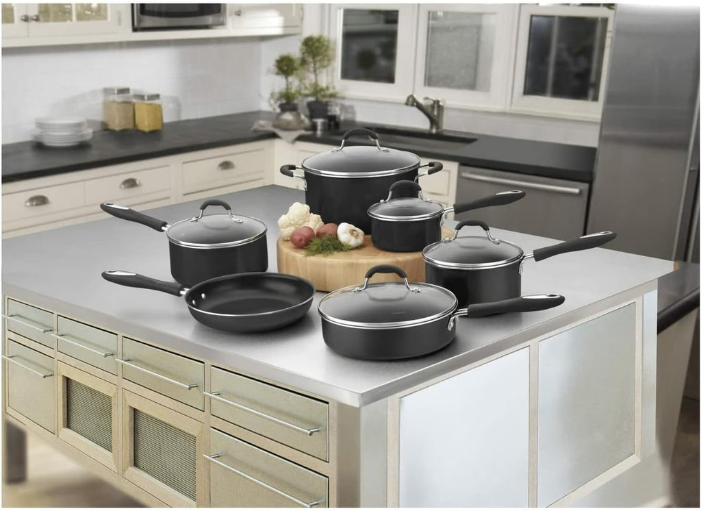 Pots and Pans Set, Nonstick w/Aluminum Core, 11-Piece, Black | 11-pc pots and pans set non stick, dishwasher safe &