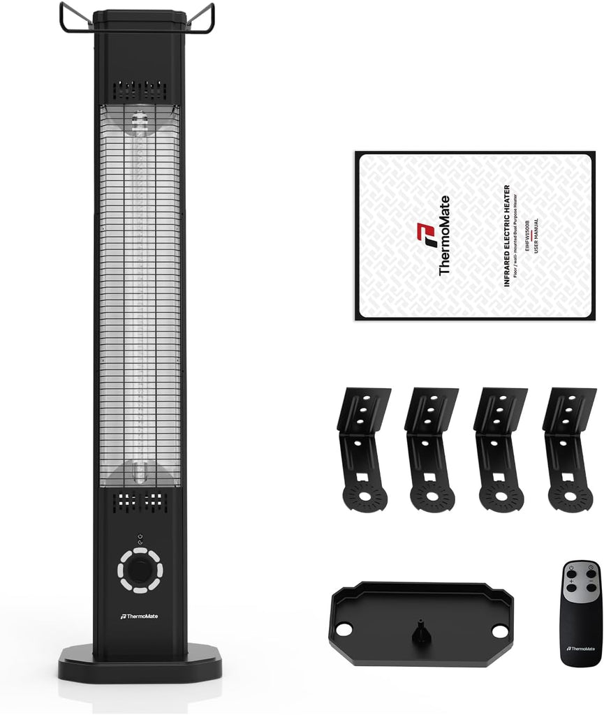 1500W Electric Patio Heater - Carbon Fiber Infrared Tower Heater for Outdoor Use - IP65 Waterproof, 2-in-1