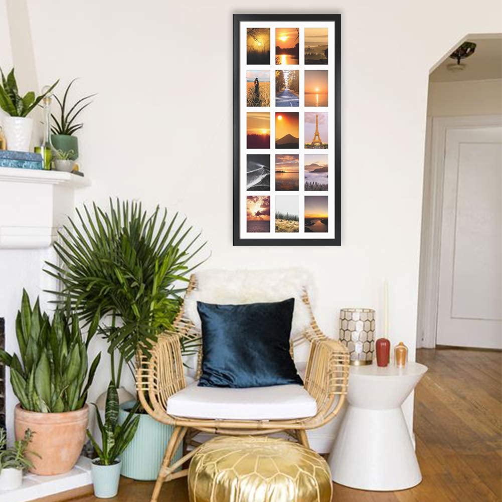 4x6 Collage Picture Frames with 15 Openings, 2 Pack Black Multi Photo Frames Display 4 x 6 Pictures with Mat for Wall