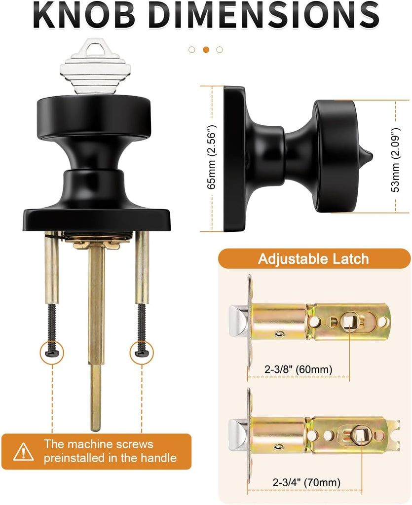 Keyed Entry Door Knobs Interior/Exterior 2 Pack, Classic Keyed Bedroom/Bathroom Door Knobs Entrance Lockset