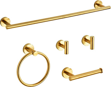 Brushed Gold Bathroom Hardware Set 5 Piece with Towel Racks , SUS304 Stainless Steel Bath Towel Bar Set, 24 Inch Wall