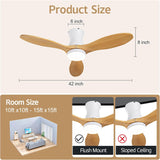 42 Inch Inspired Maverick Style Low Profile Smart Ceiling Hugger Fan with LED Light & Remote - Flush Mount, Solid Wood Blades, 6-Speed - White