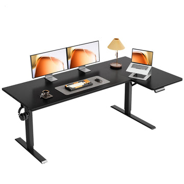 63" Reversible L Shaped Electric Standing Desk, Carbon Fiber Black
