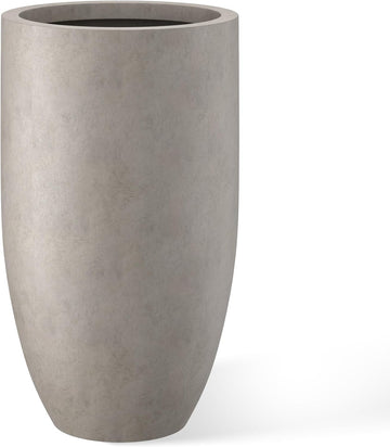Large Round Tapered Weathered Concrete Planter 24" Tall, Outdoor | Rubber Plug for Indoor, Drainage for Garden