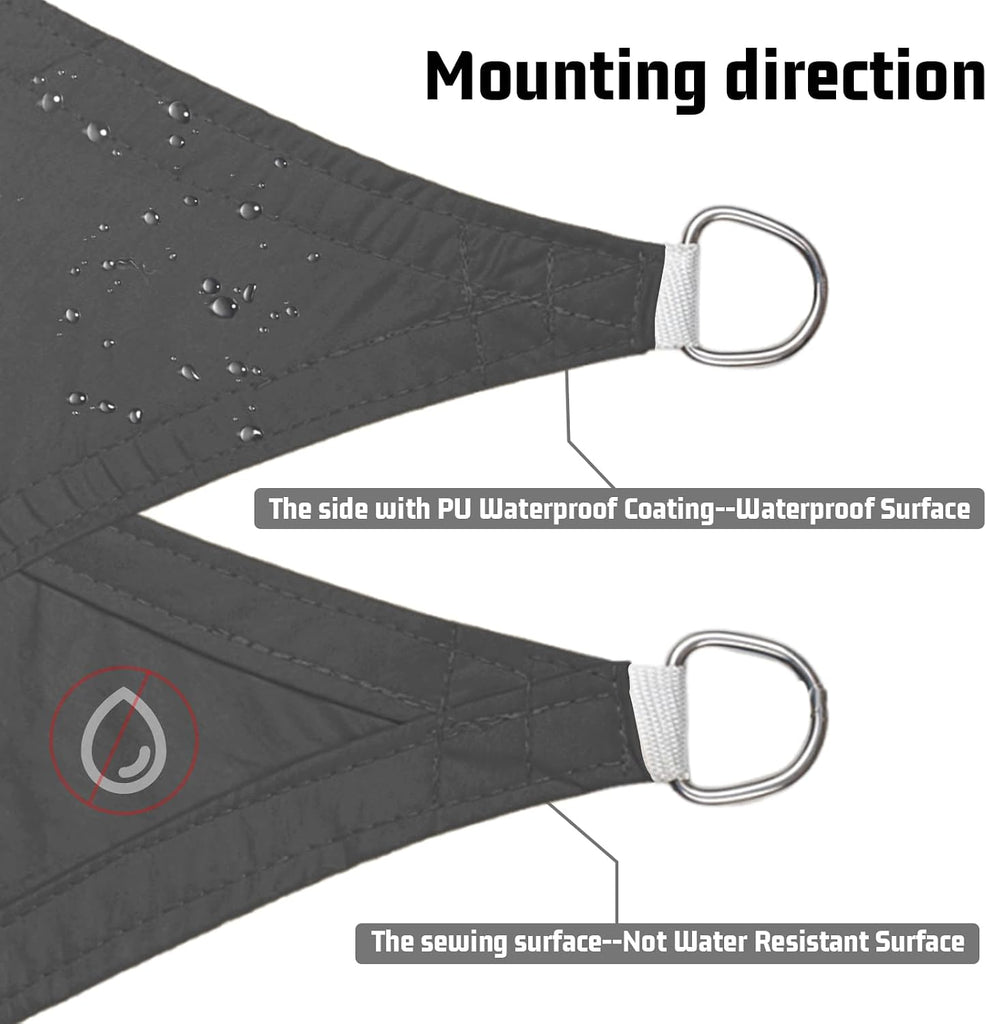 10' x 13' Waterproof Sun Shade Sail for Outdoor Patio, Dark Grey | 160GSM PES, 98% UV Block, Rectangle Sunshade