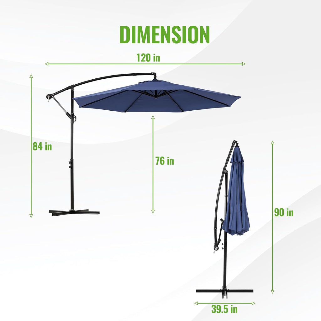 10FT Cantilever Patio Umbrella - Outdoor Offset Hanging Umbrella with Smooth Crank, Tilt Adjustment & UV Protection