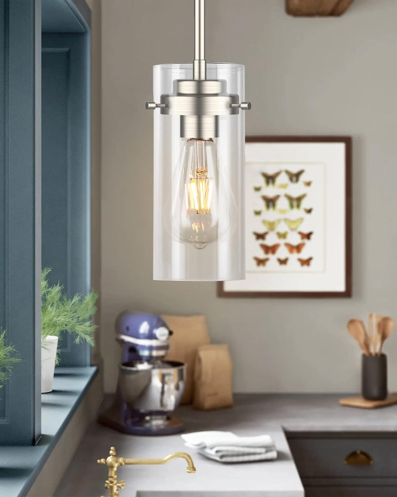 Pendant Light (2 Packs), Kitchen Ceiling Hanging Light, Adjustable Height, Kitchen Light Fixtures Brushed Nickel