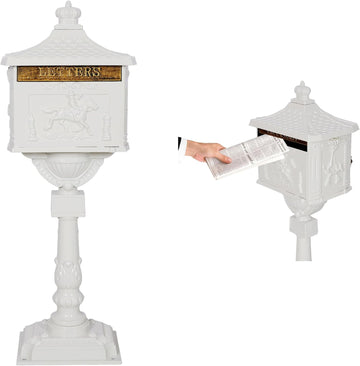 Mailboxes Package Drop Box, Rustproof Cast Aluminum Mail Boxes Outside, Secure Parcel Delivery Box Mailbox (White)