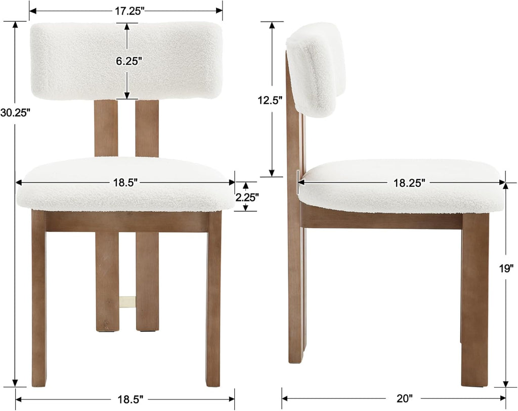 Sherpa Boucle Wooden Dining Chairs Set of 2