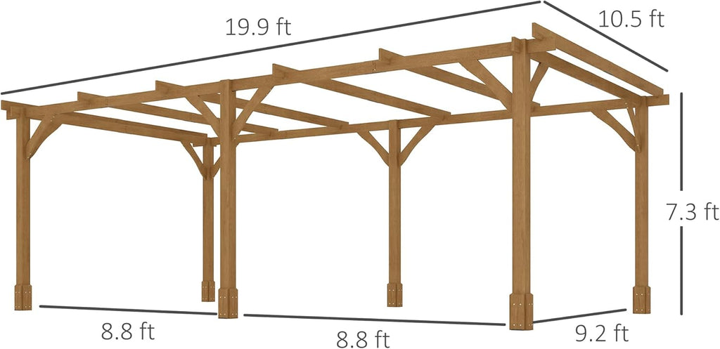 20' x 10' Outdoor Pergola, Wood Gazebo Grape Trellis with Stable Structure and Concrete Anchors for Climbing Plant