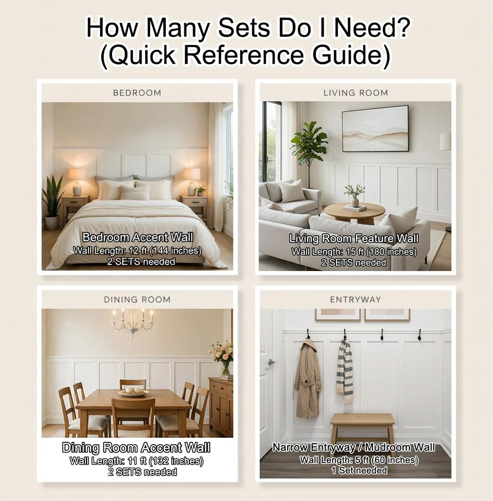 Board and Batten Wall Panel Kit,Paintable Wainscoting Panels Easy Install Living Room Hallway, Covers 94" x 54"
