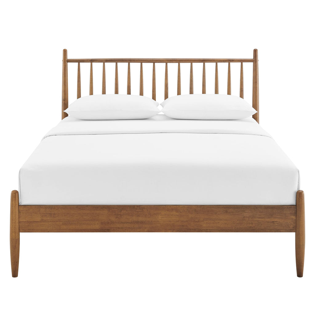 Zane Queen Size Spindle Bed in Walnut - Solid Wood Platform Bed Frame with Headboard, No Box Spring Needed
