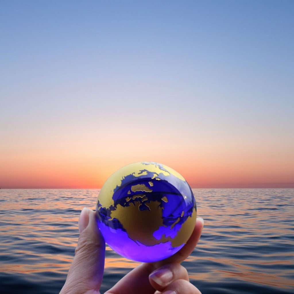 Crystal Glass Marbles earth globe world map Quartz Crystals Sphere terrarium Desk Ornaments nautical home decor (Gold