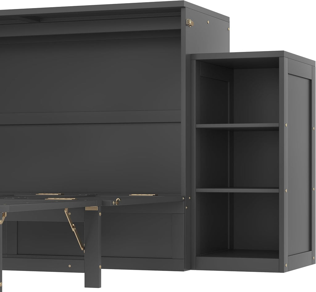 Queen Murphy Bed, Cabinet Bed with 2 Shelves and Storage Drawers, Farmhouse Murphy Cabinet, Noisy Free, for Guest
